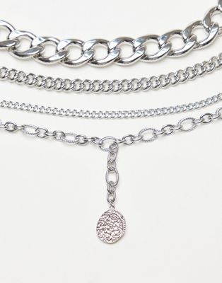 Topshop multi-row chunky necklace in silver - ASOS Price Checker