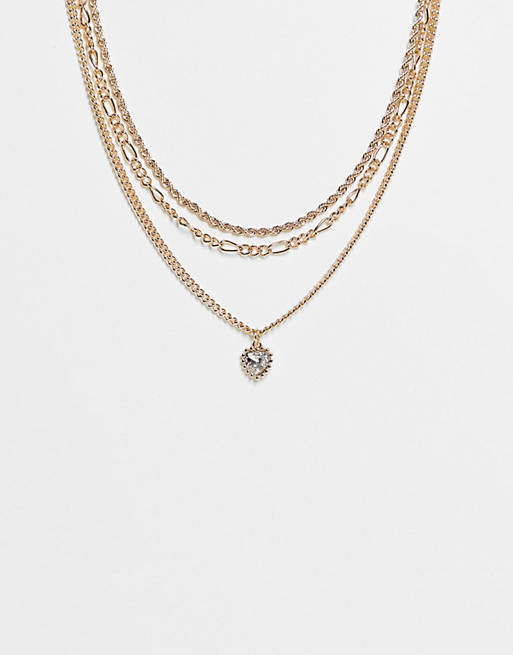 Topshop multirow crystal heart necklace in gold