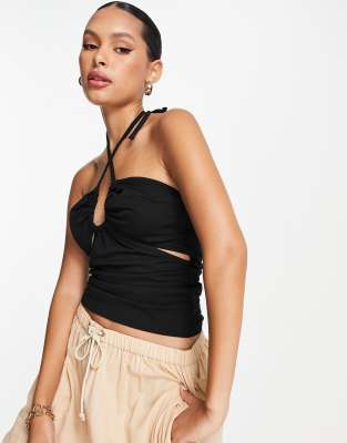 multi strap cutout top in black