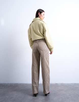 Topshop Multi Stripe Cinch Pants In Brown