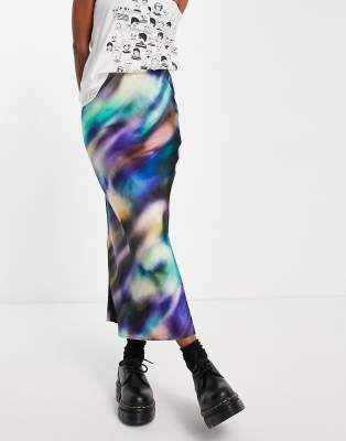Topshop multicolored ombre satin bias midi skirt in multi 