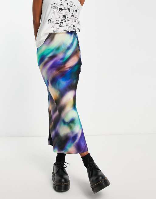 Topshop multicoloured ombre satin bias midi skirt in multi 