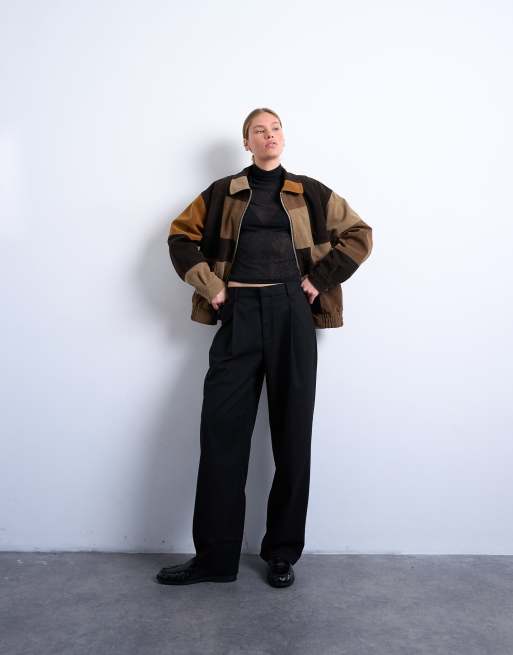Topshop - Multifarvet bomber-jakke med patchwork-design i imiteret ruskind, 3 af 4