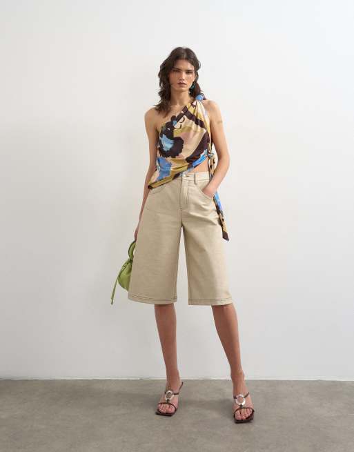 Topshop - Multifarvet oneshoulder-top med knudedetalje og print, 2 af 4