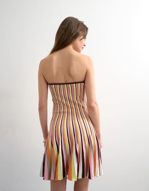 Topshop - Multifarvet strikket flagrende bandeau-minikjole med striber , 2 af 4