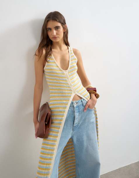 Topshop - Multifarvet strikket longline-cardigan med plisseringer - view 1
