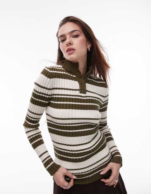 Topshop - Multifarvet strikket trøje med lange ærmer, knapper og striber, 3 af 4