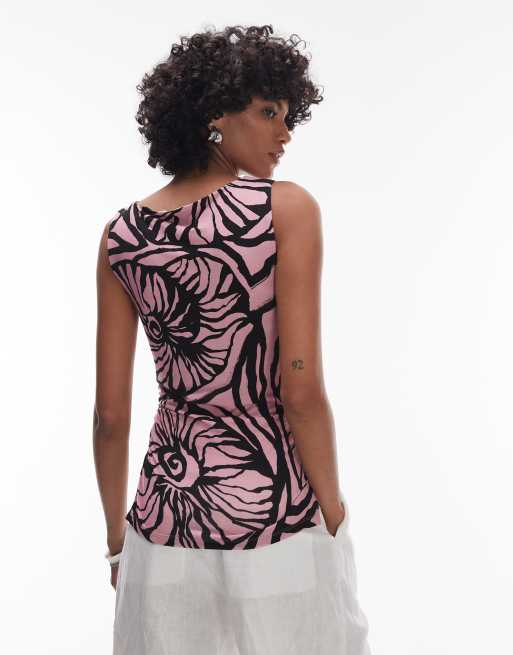 Topshop - Multifarvet tanktop med lige hals og sløret blomsterprint, 4 af 4