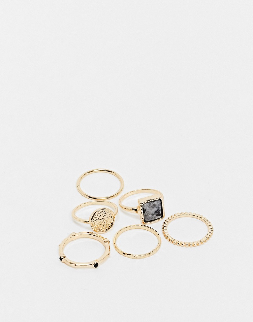 Topshop - Multipack met 6 verschillende ringen in goud