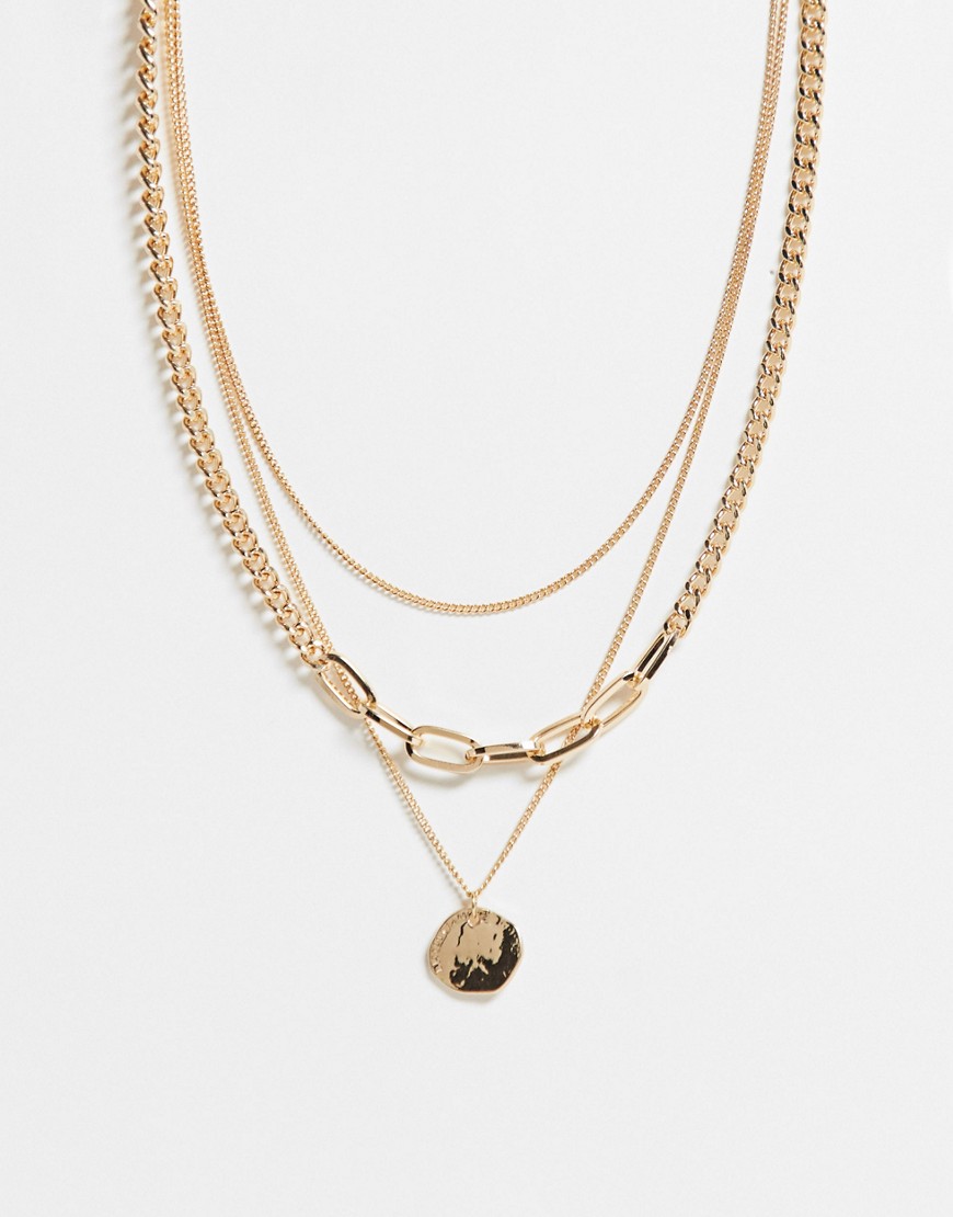 Topshop multirow necklace with circle pendant in gold