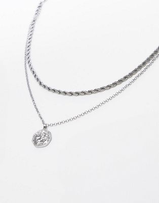 Topshop multirow twist neck chain with coin pendant in silver  - ASOS Price Checker