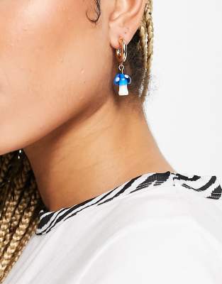 Topshop mushroom charm huggy hoop earrings in gold and blue