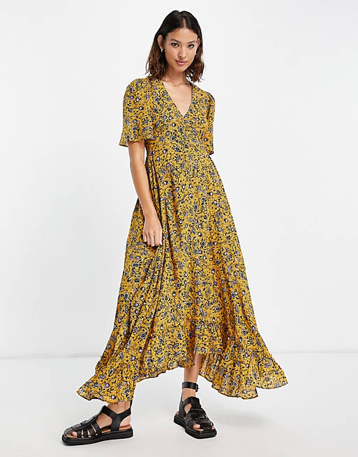 Topshop mustard ditsy occasion midaxi dress