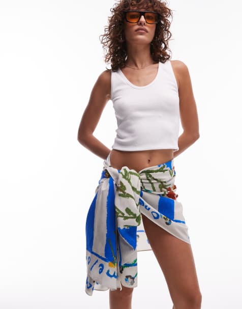 Topshop Mykonos blue printed sarong in multi - view 1