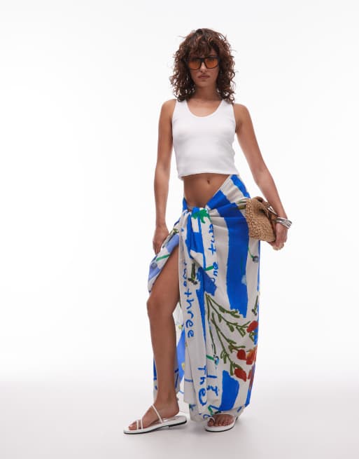 Topshop – Mykonos – Kolorowy sarong w niebieski wzór