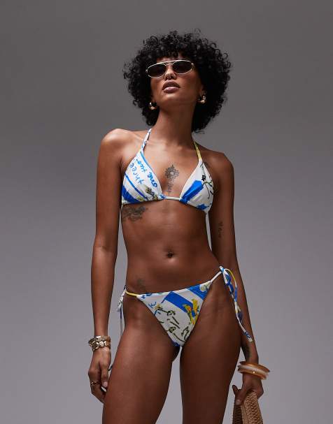 Topshop Mykonos triangle bikini top in multi