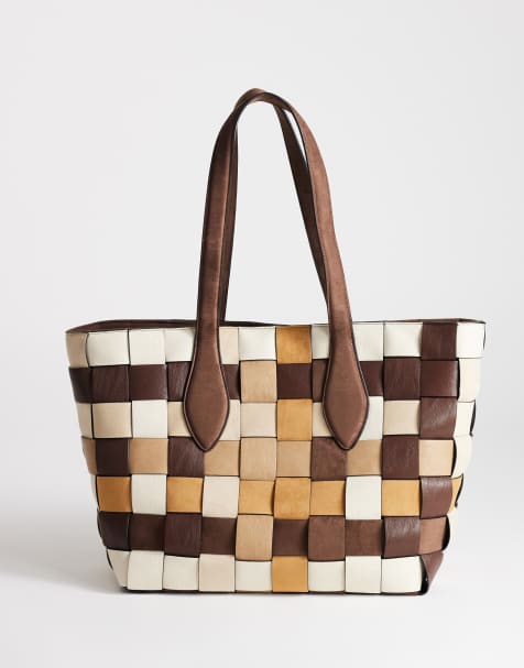 Topshop – Myla – Große Tragetasche im Patchwork-Design in Schokobraun - view 1