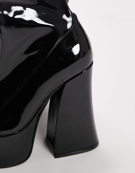 Topshop - Myla - Sorte overknee-plateaustøvler, 3 af 4
