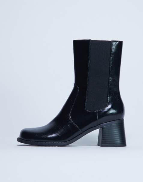 Topshop Myra block heel chelsea boot in black - view 1