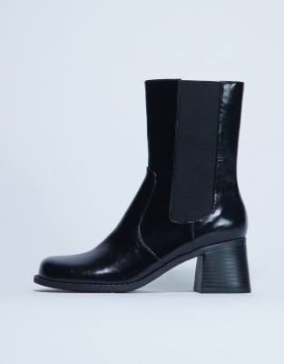 Topshop - Myra - Chelsea-Stiefel in Schwarz mit Blockabsatz