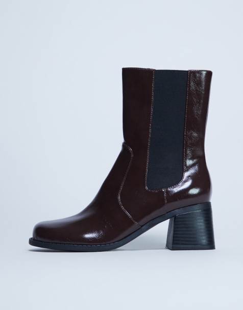 Topshop – Myra – Chokladbruna chelseaboots med blockklack - view 1