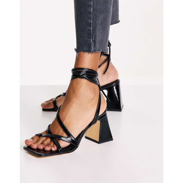 Topshop Nadia block heel ankle tie sandal in black