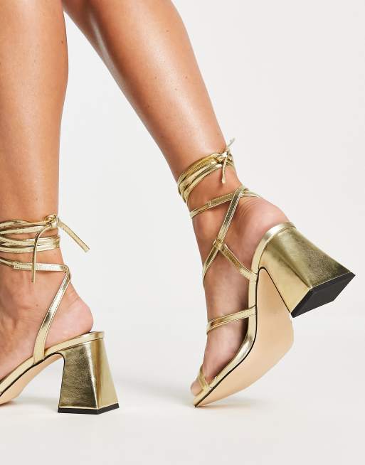 Lace up gold outlet block heels