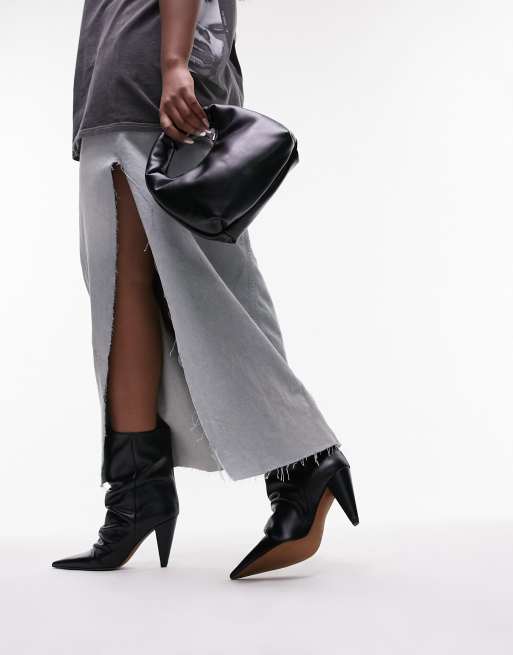 Topshop - Nadia - Bottines larges pointues en cuir véritable à talon conique - Noir, 4 de 4