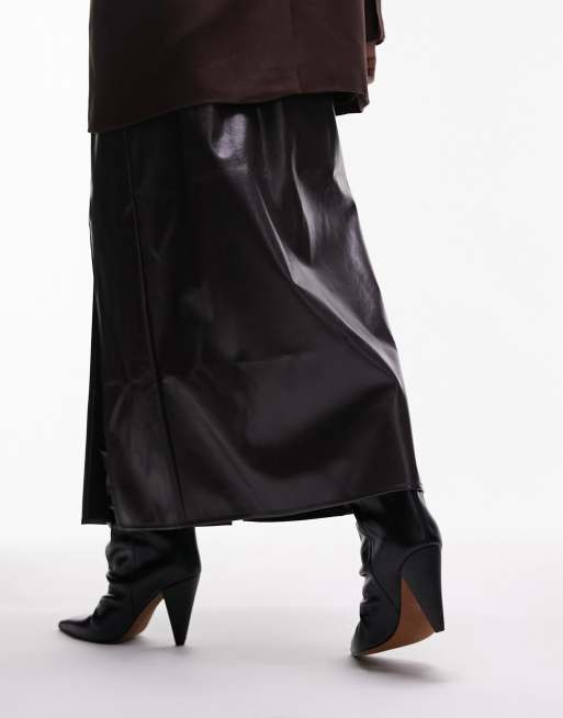 Topshop Nadia real leather pointed cone heel ankle boot in black