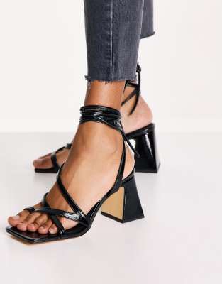 Topshop Nadia block heel ankle tie sandal in black - ASOS Price Checker