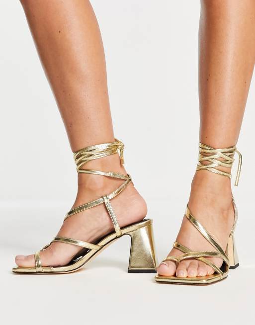 Topshop - Nadia - Sandali oro con tacco largo allacciati sulla caviglia , 2 di 4