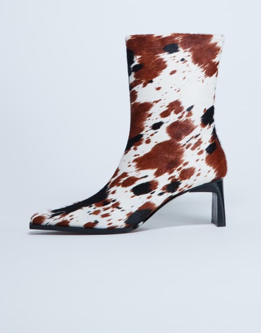 Topshop Nadie real leather chisel toe ankle boots in cow print pony