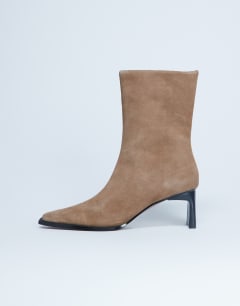 Nadie real suede chisel toe ankle boot in beige