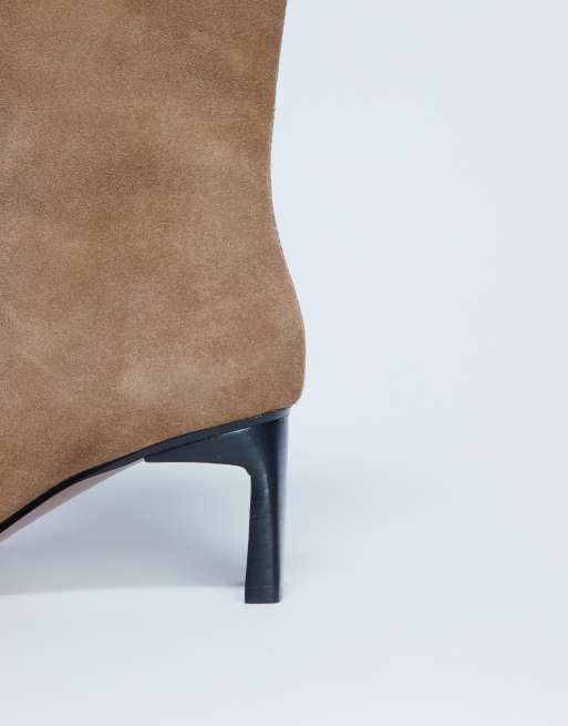 Topshop Nadie real suede chisel toe ankle boot in beige