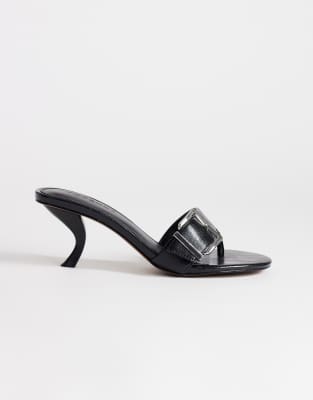 Topshop Nadine Mid Heel Mules With Buckle In Black