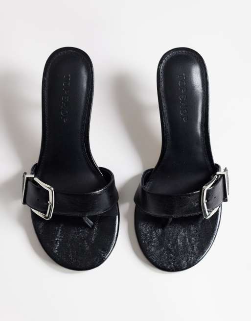Topshop Nadine mid heeled mule with buckle in black, 3 of 4