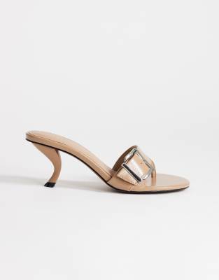 Topshop Nadine Mid Heeled Mule With Buckle In Brown