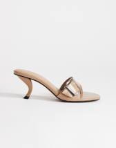 Topshop Nadine mid heeled mule with buckle in taupe