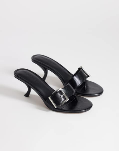 Topshop Nadine mid heeled mules with buckle in black - view 1