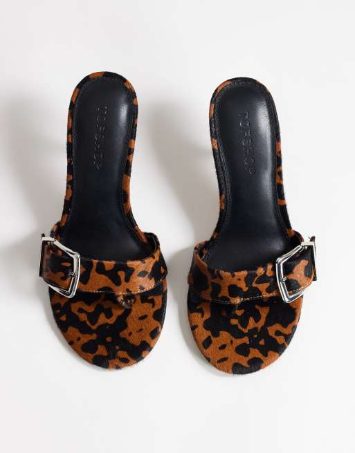 Topshop Nadine mule van echt leer met middelhoge hak en gesp in luipaardprint, 2 van 4