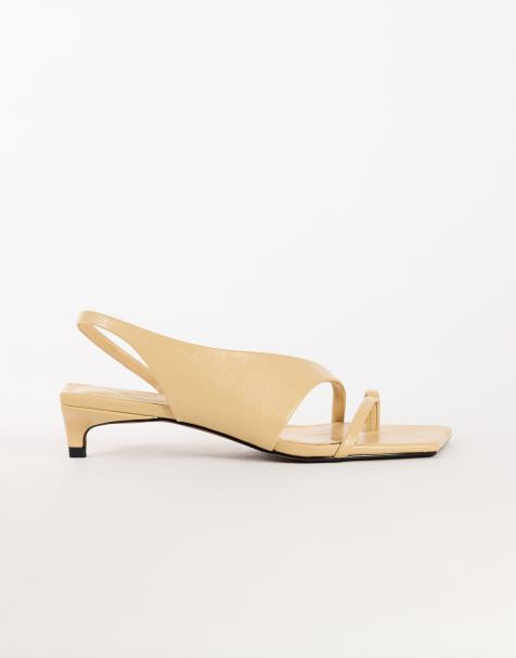Topshop Nadir asymmetric mid heel sandals in mink - view 1