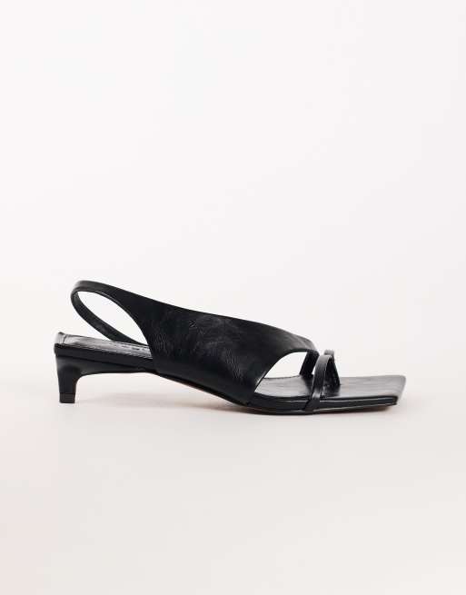 Topshop Nadir asymmetric mid-height heel sandals in black, 2 of 4