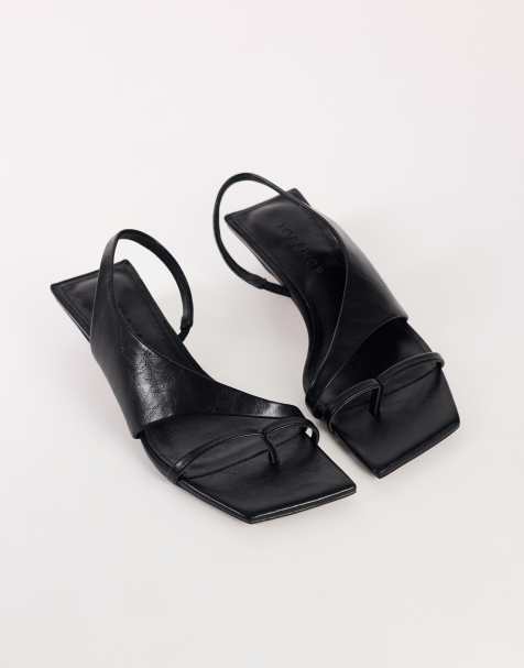Topshop Nadir asymmetrische sandalen met halfhoge hak in zwart - view 1