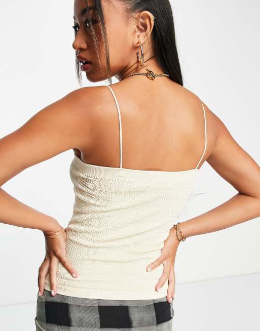 Topshop – Nahtloses, strukturiertes Camisole in Ecru mit schmalen Trägern, 2 von 4