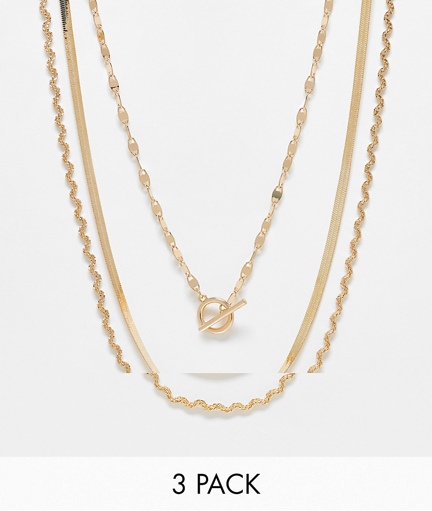 Topshop Nala pack of 3 mixed necklaces in gold tone
