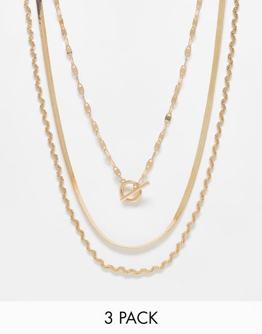 Topshop Nala pack of 3 mixed necklaces in gold tone
