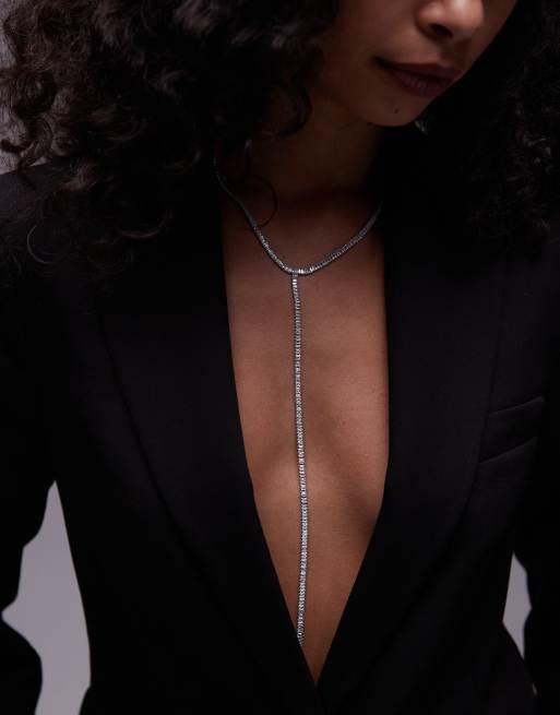 Topshop – Nancy – Naszyjnik lariat w odcieniu srebra z kryształkami