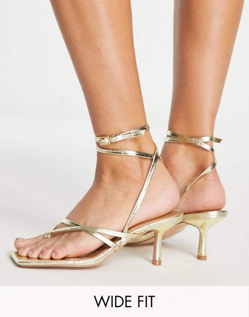 Topshop Nancy Sandali Infradito A Pianta Larga Oro Coccodrillo Con Tacco Medio E Listini Asos