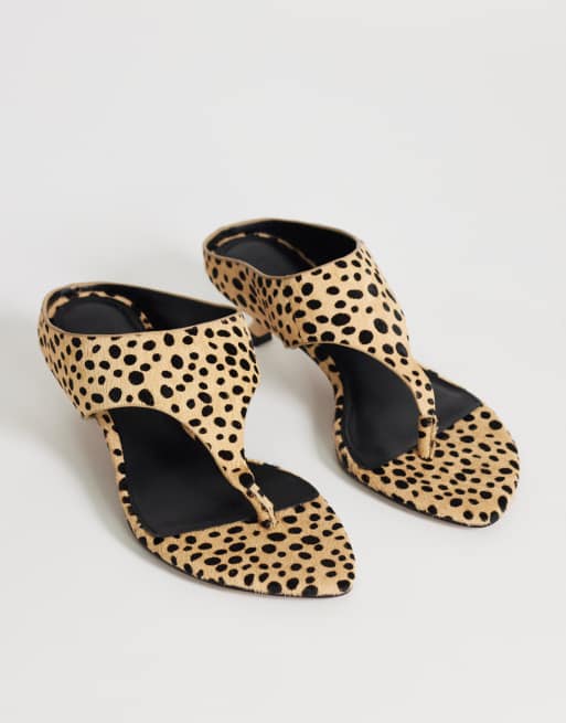 Topshop Nancy teensandaal met middenhak in caramelkleurige dalmatiërprint van echt leer, 2 van 4