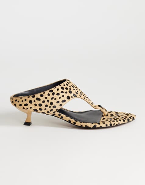 Topshop Nancy toe thong mid heel sandals in caramel dalmatian print hair on real leather - view 1